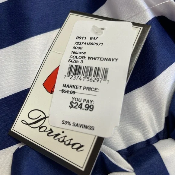 Dorissa navy blue and white stripped Easter dress size 3T NWT - Picture 2 of 3